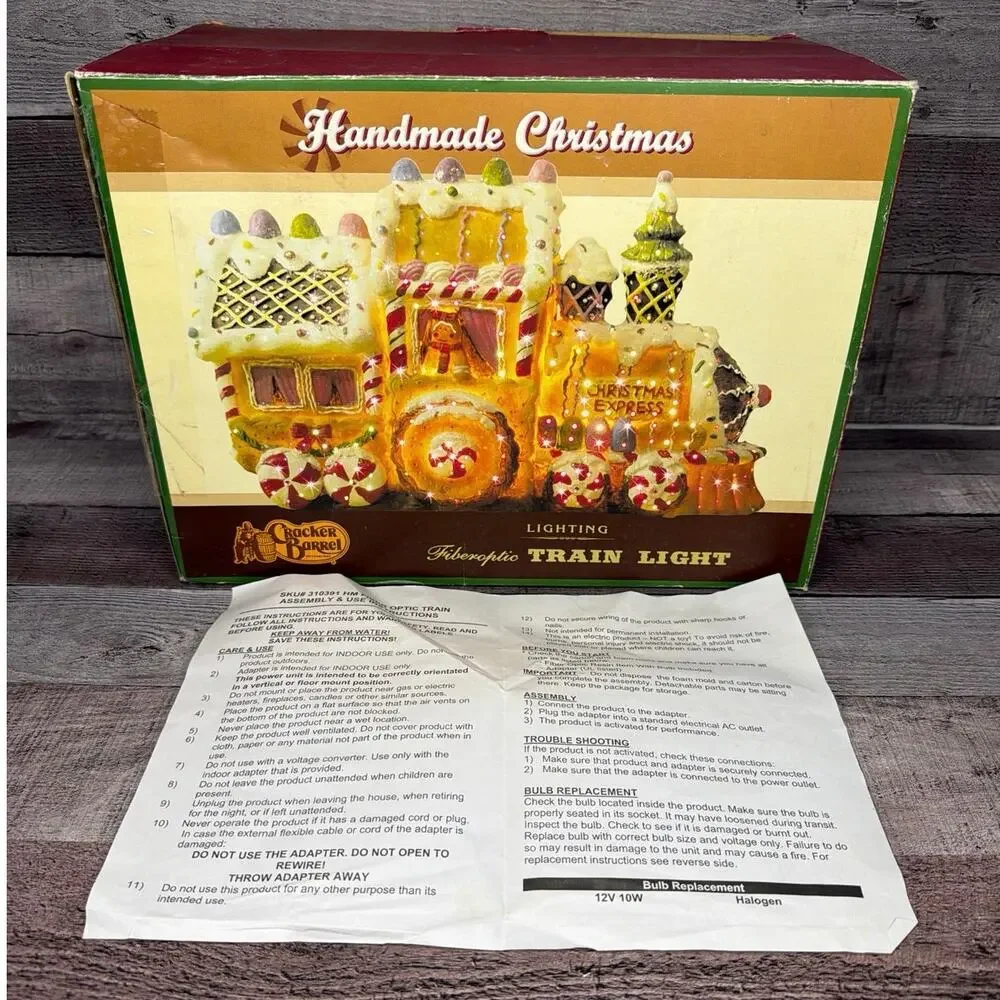 Vintage Cracker Barrel Train Fiber Optic Lighted Christmas Gingerbread As Is